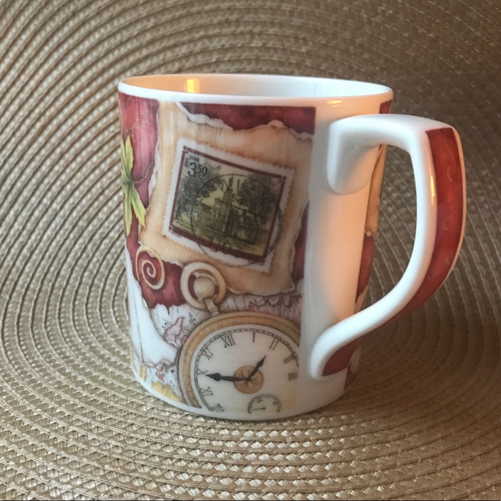 Expressions Fine China Travel Stamps Coffee Mug by Jane James Royal Doulton Engl